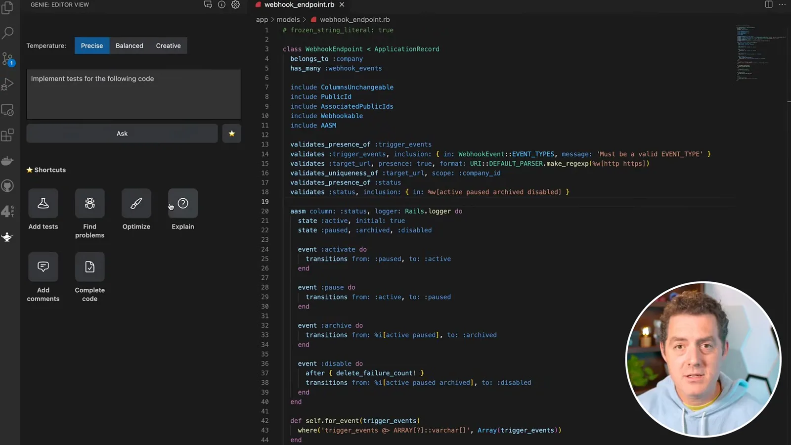 Genie actions in VS Code