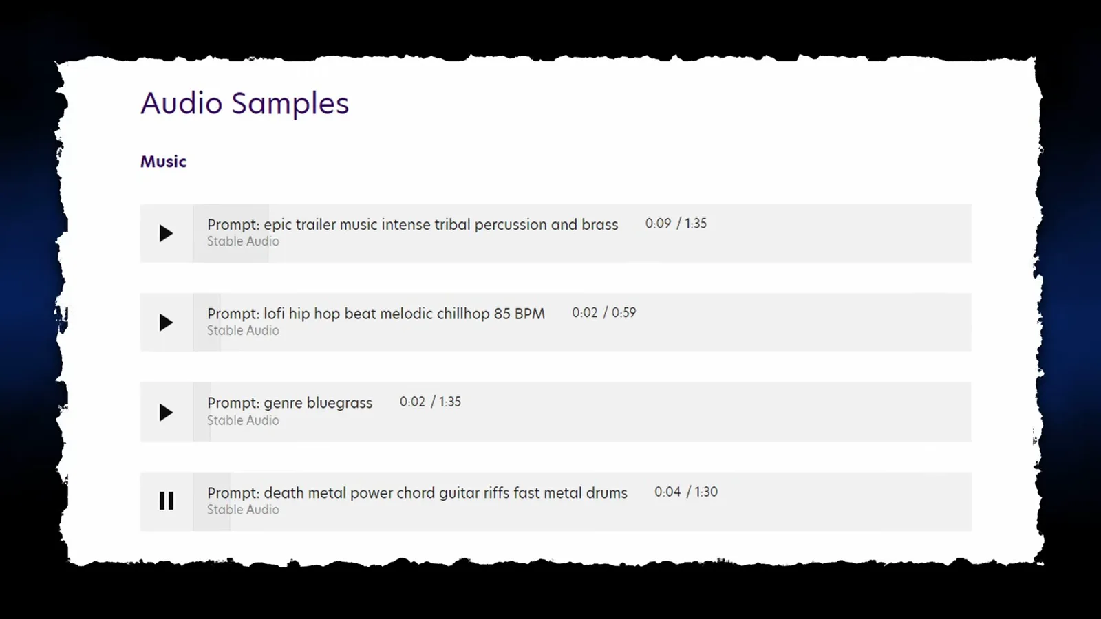 Stable Audio sample prompts