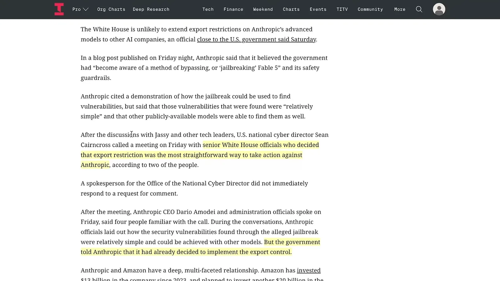 Reported export-control decision