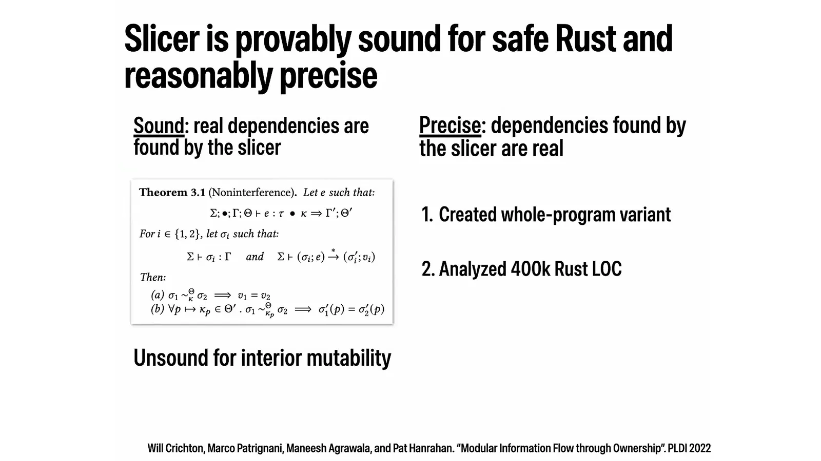Soundness and precision of slicing