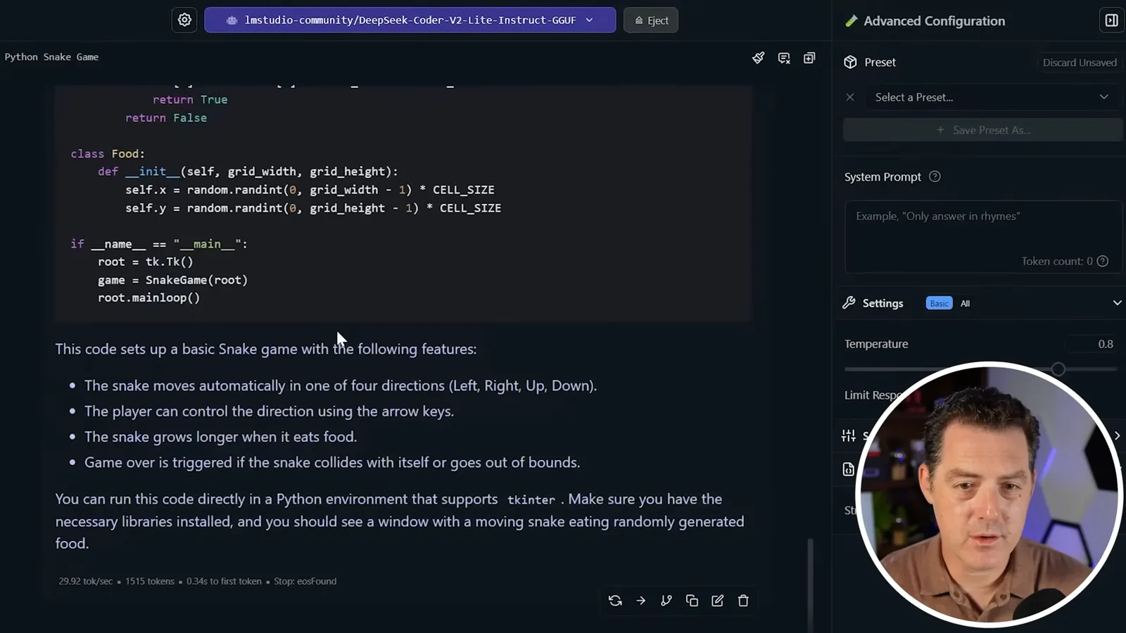 DeepSeek’s generated Snake code