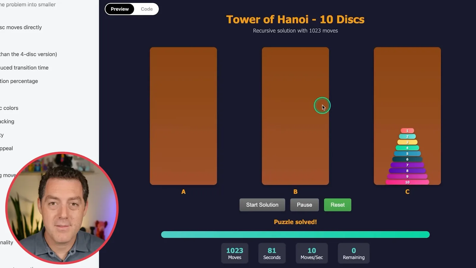 Ten-disc Tower of Hanoi
