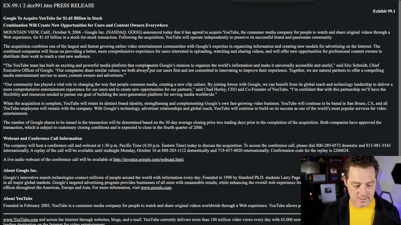 Google’s YouTube acquisition announcement