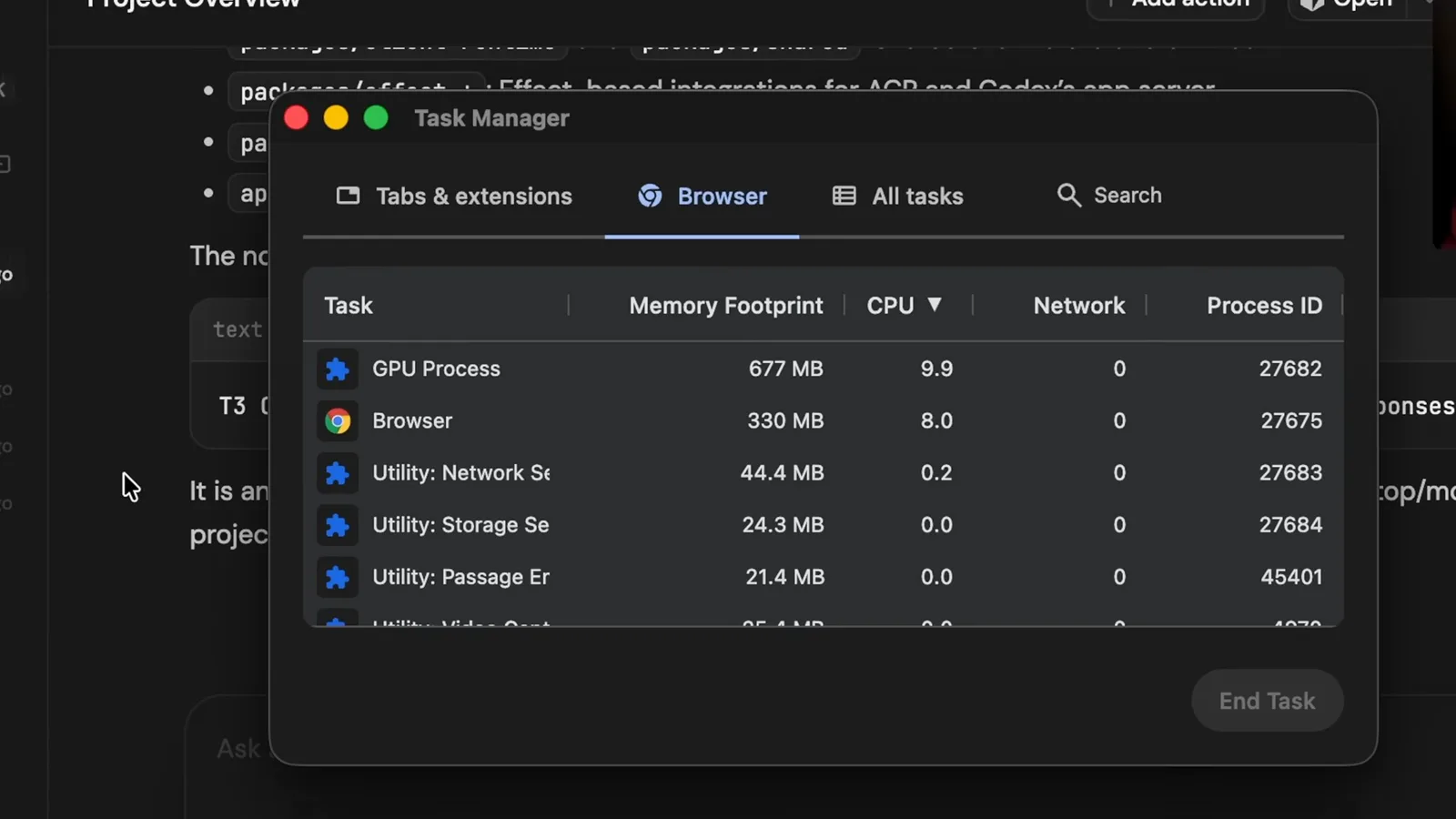 Browser task manager
