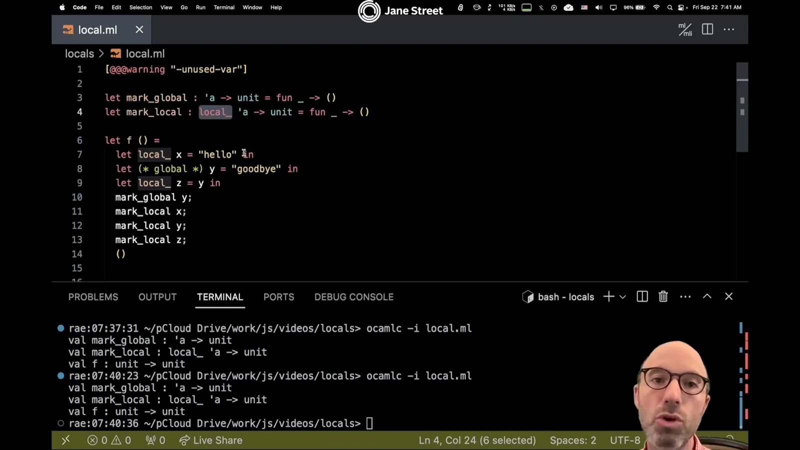 Calling a function with a local parameter
