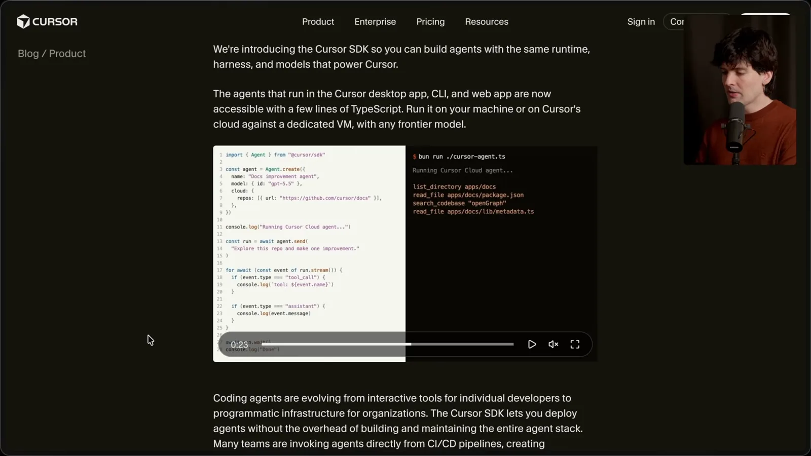 Cursor agent SDK example