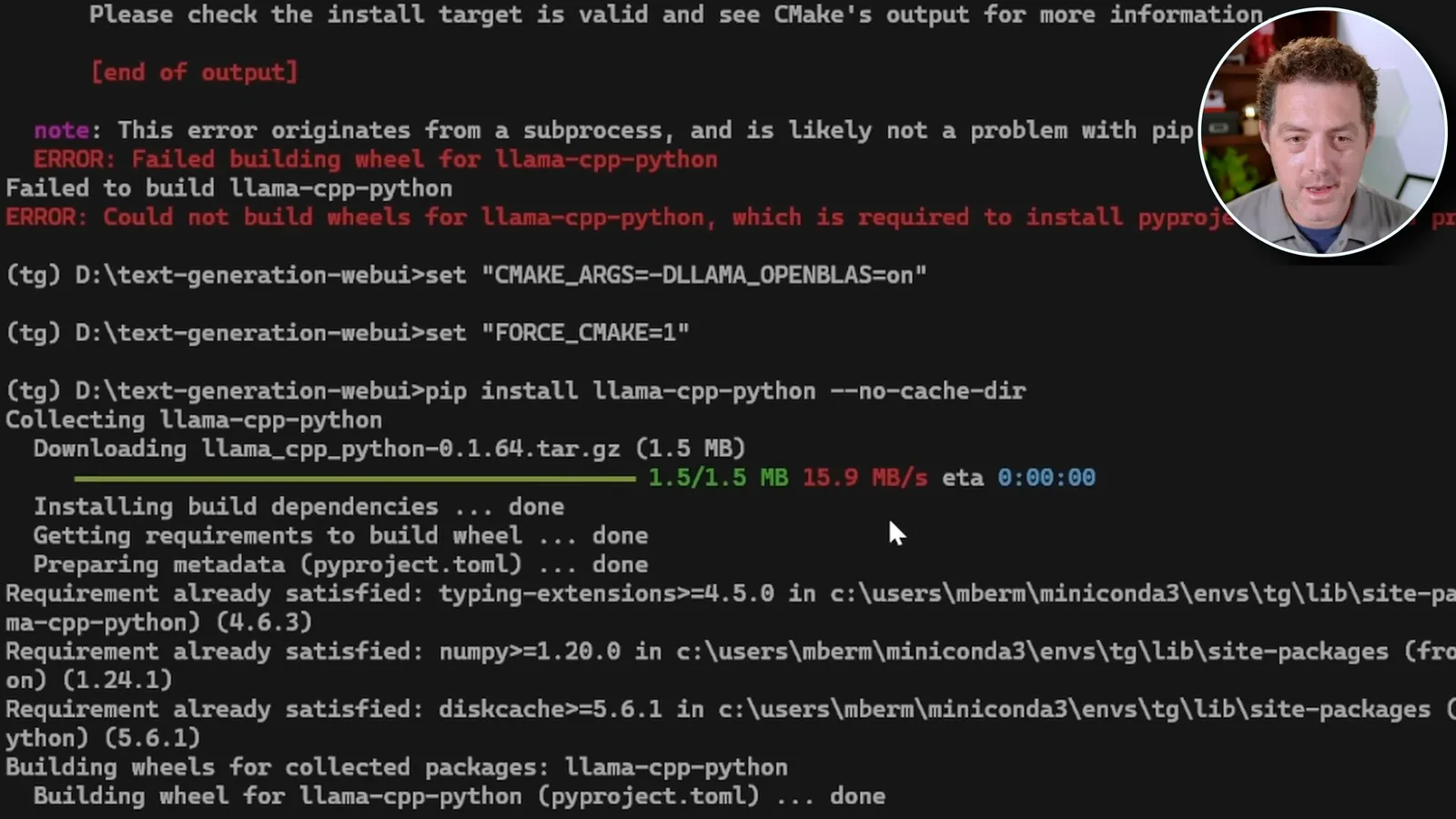 A llama-cpp-python build failure