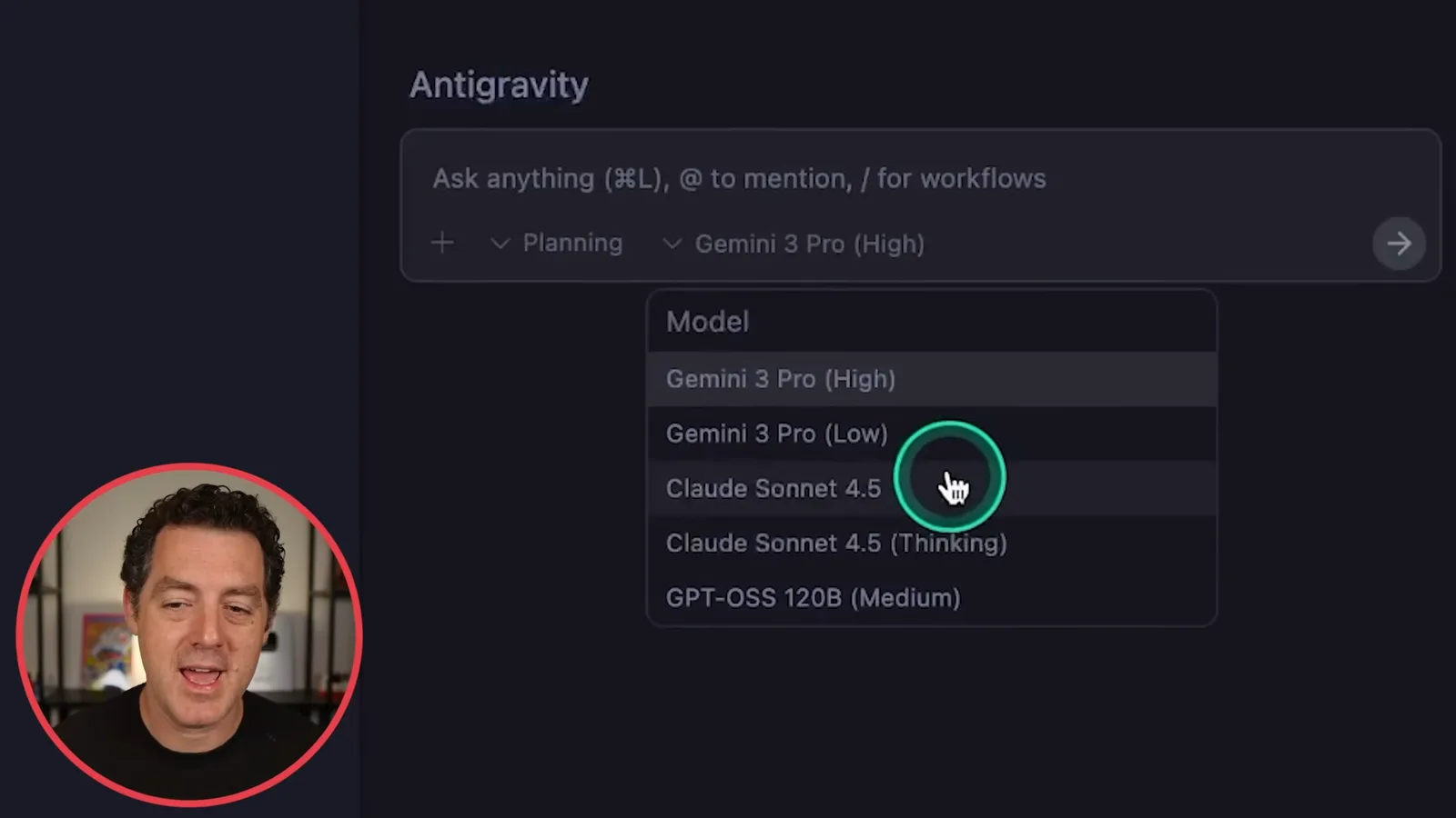Antigravity model selector