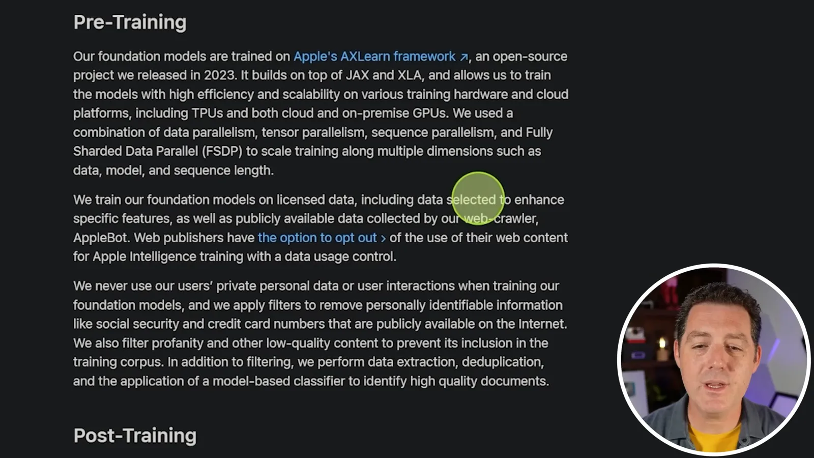 Apple's pre-training description