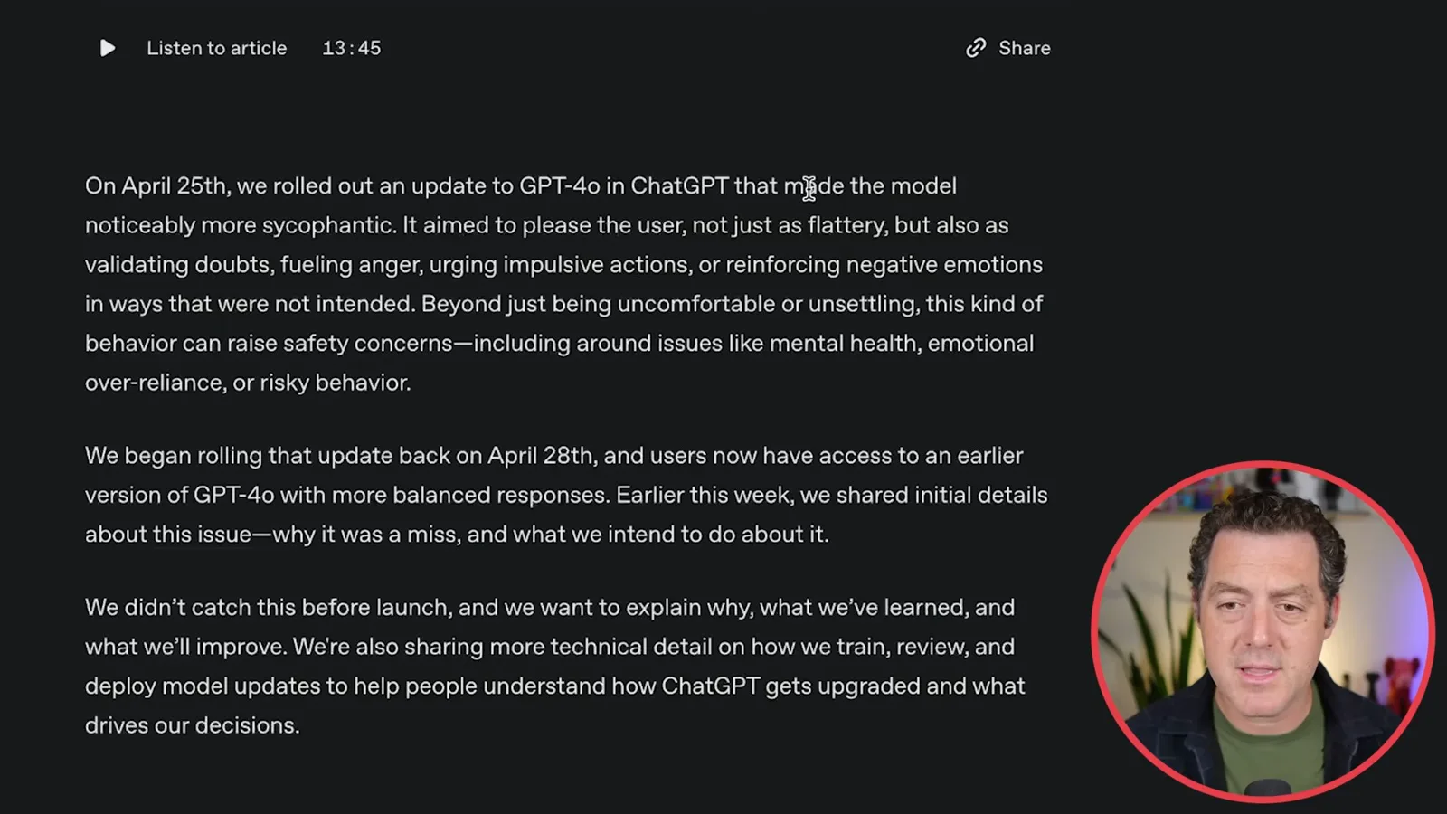 OpenAI’s account of the rollback