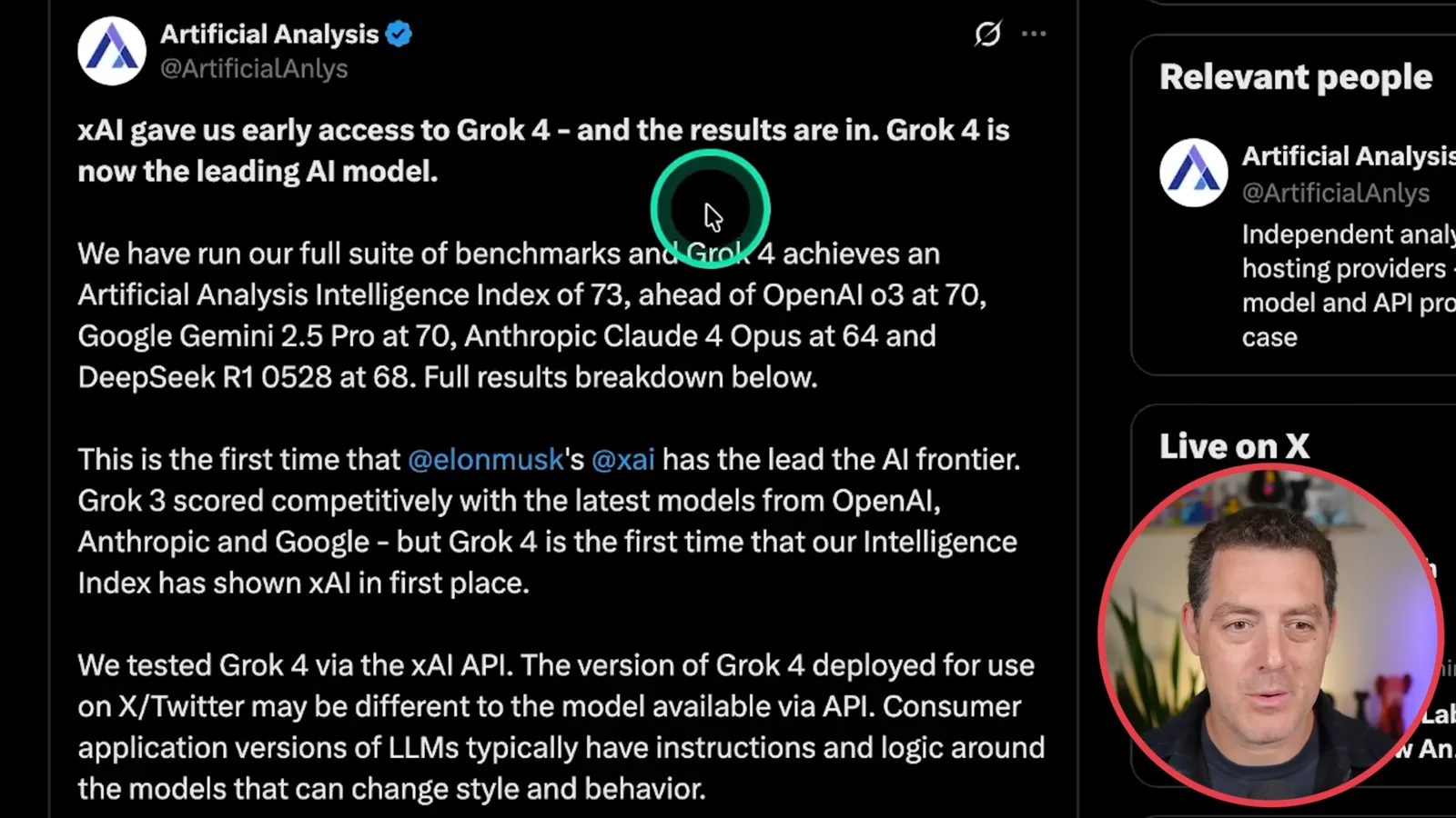 Artificial Analysis benchmark results