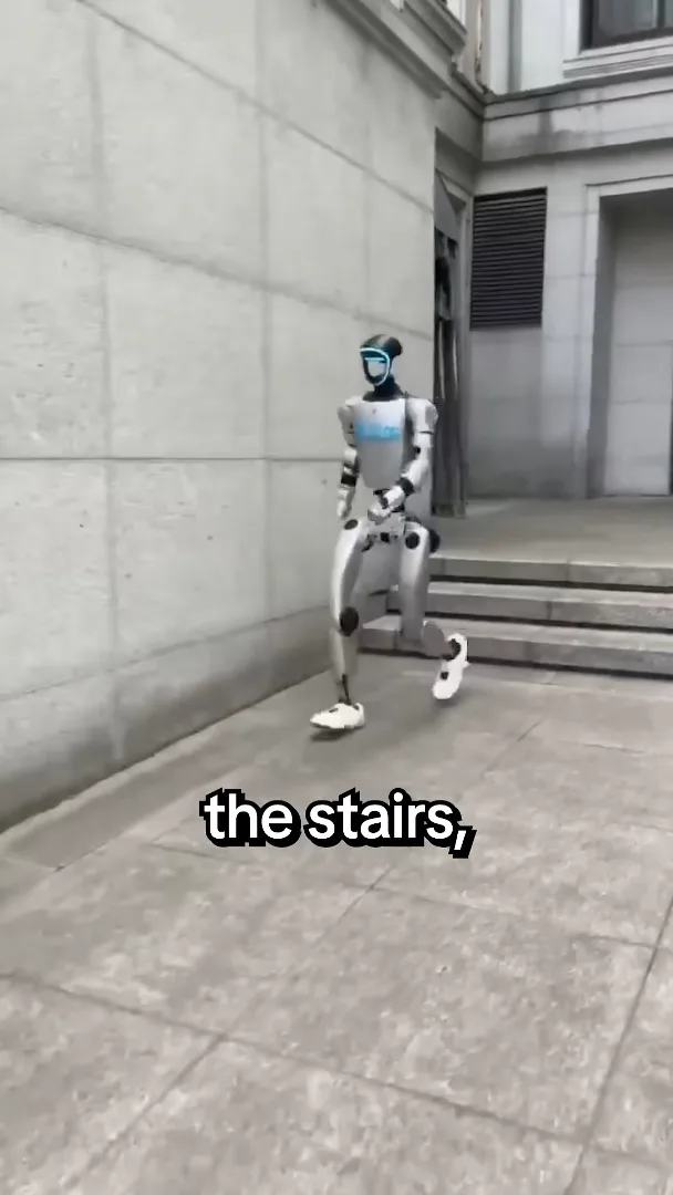 A humanoid descending stairs