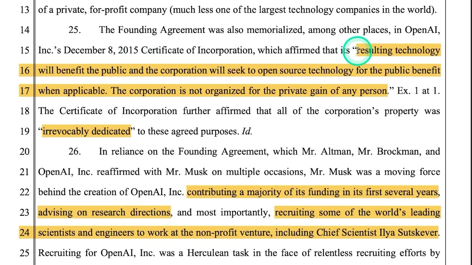 The complaint on OpenAI's founding certificate