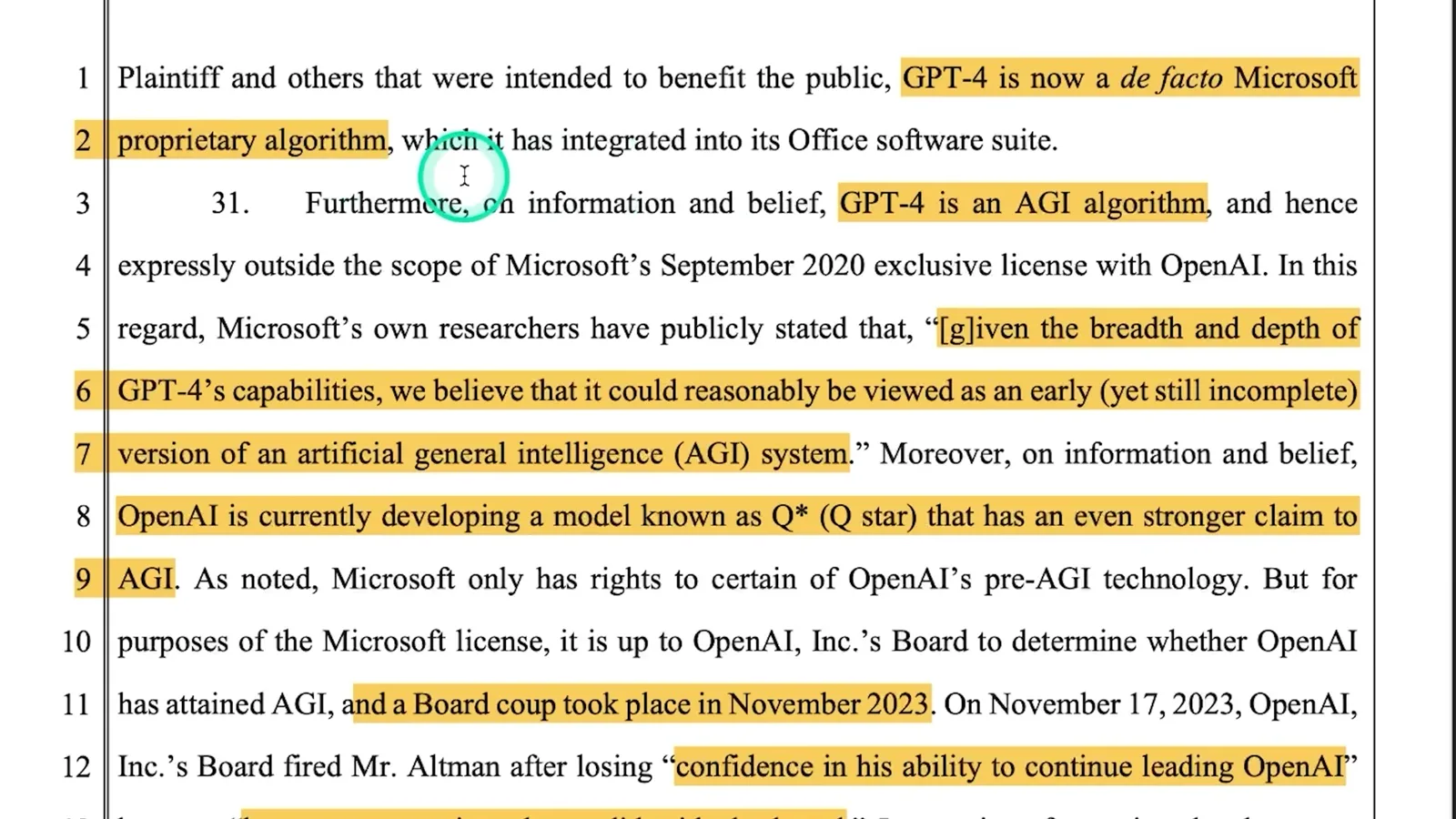 The complaint's GPT-4 and Q* allegations