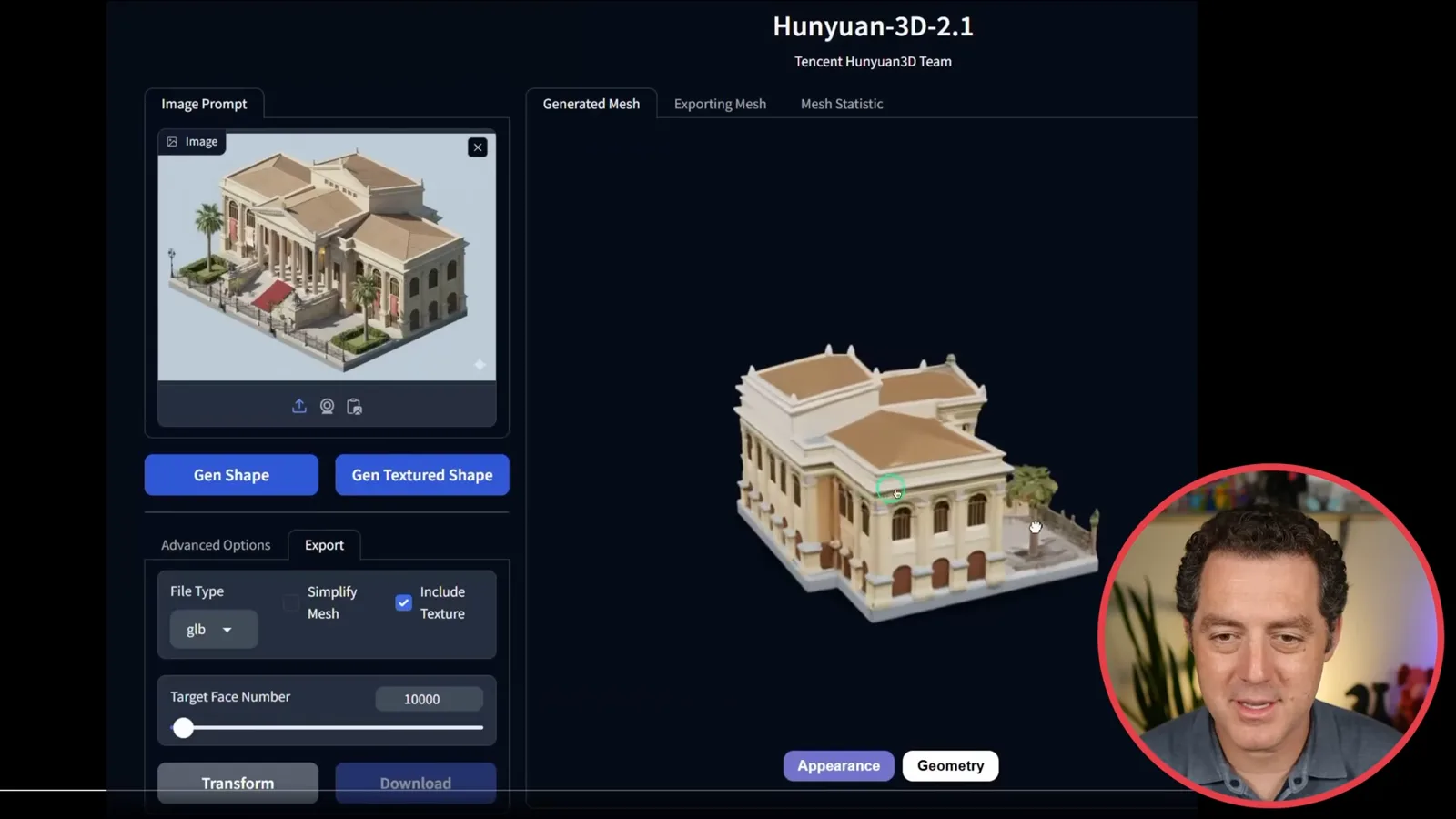 A separate 3D model builds a mesh