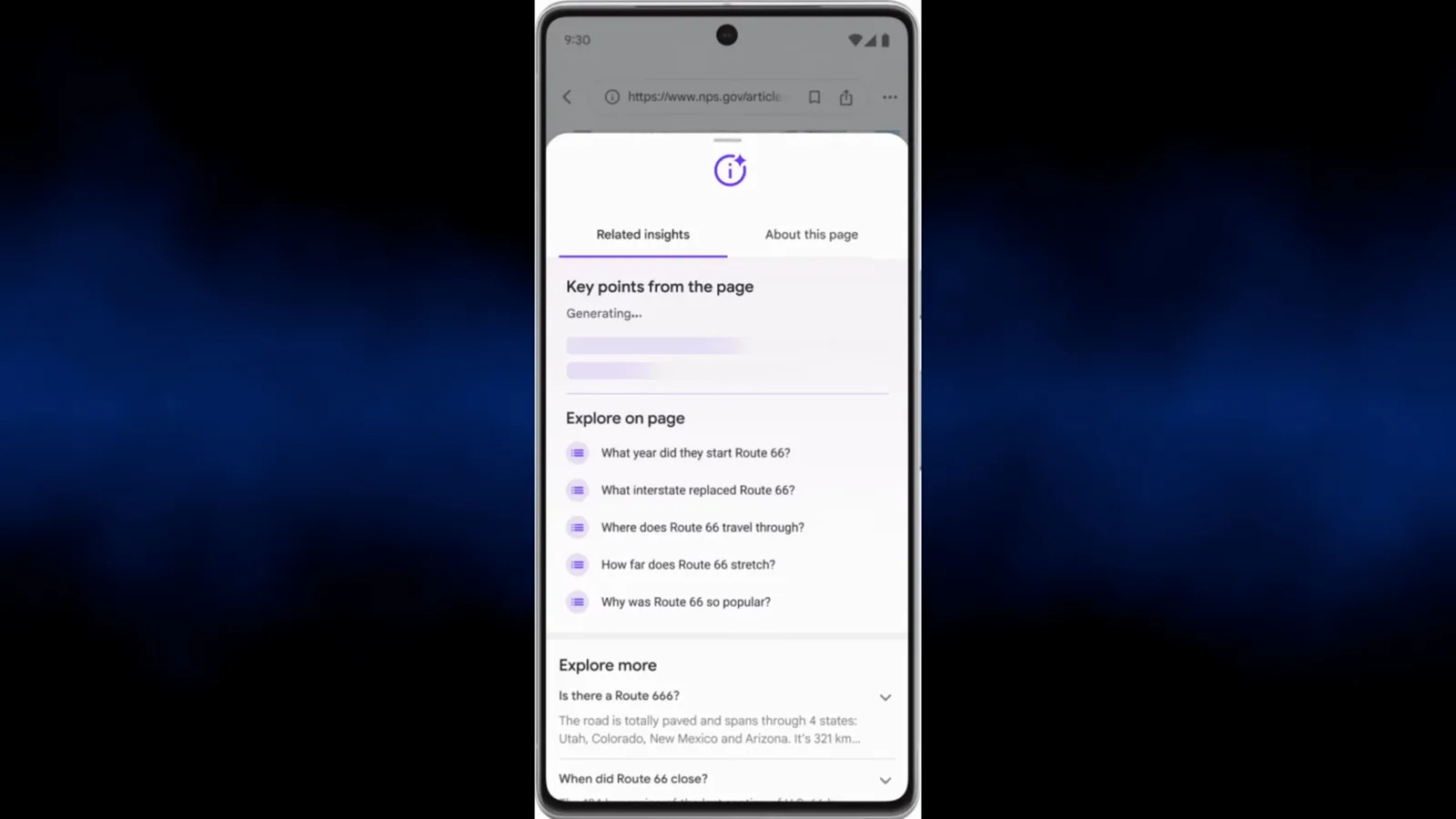 A generated page-summary interface