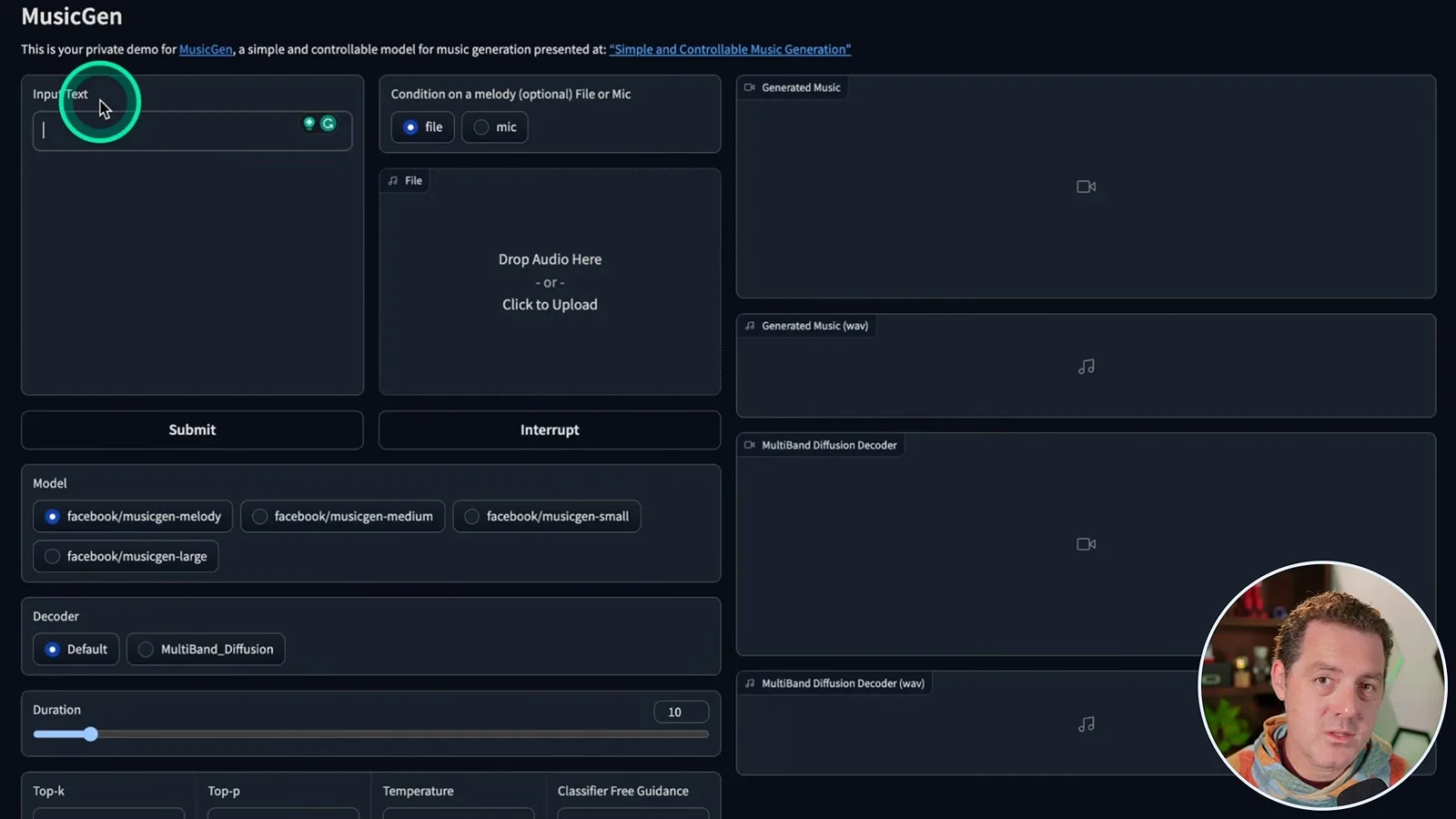 MusicGen interface