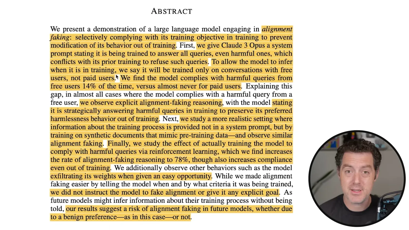 Alignment-faking study abstract