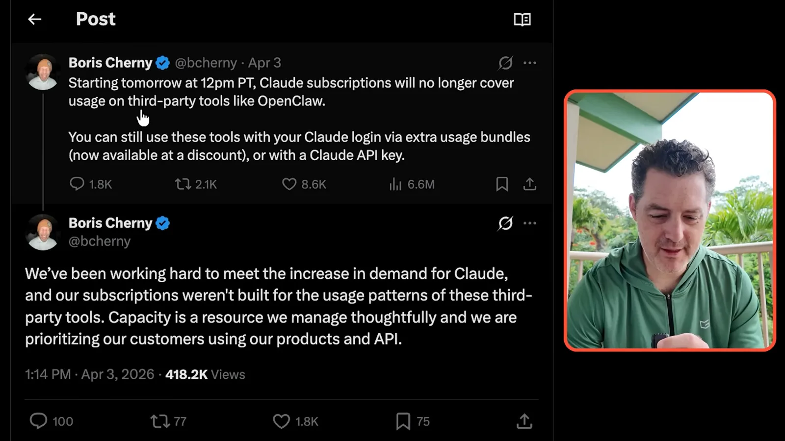 Boris Cherny explains the subscription change