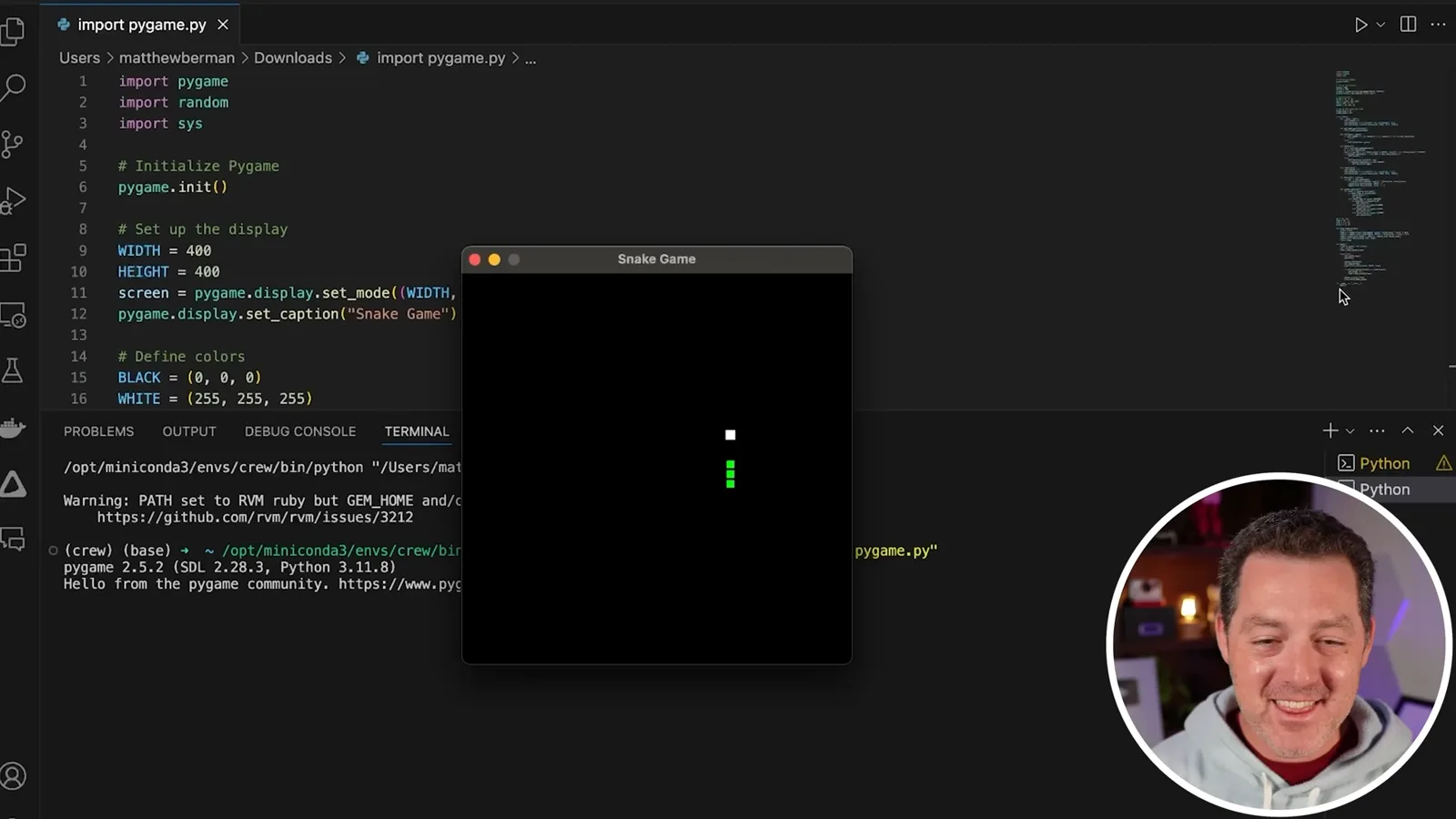 Generated Snake game running