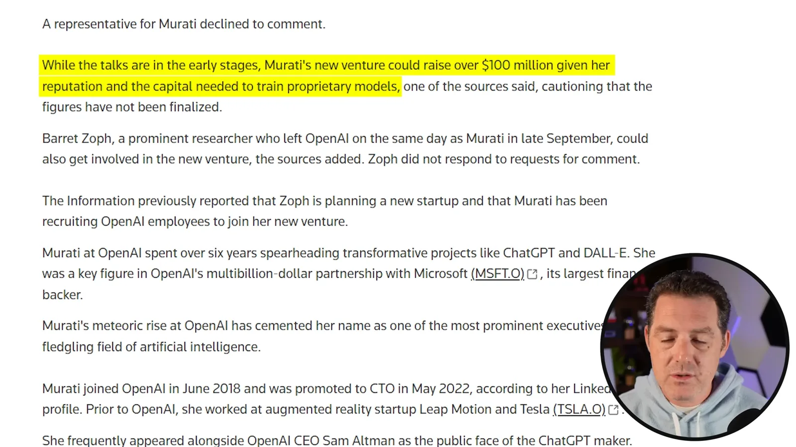 Report on Murati’s plans