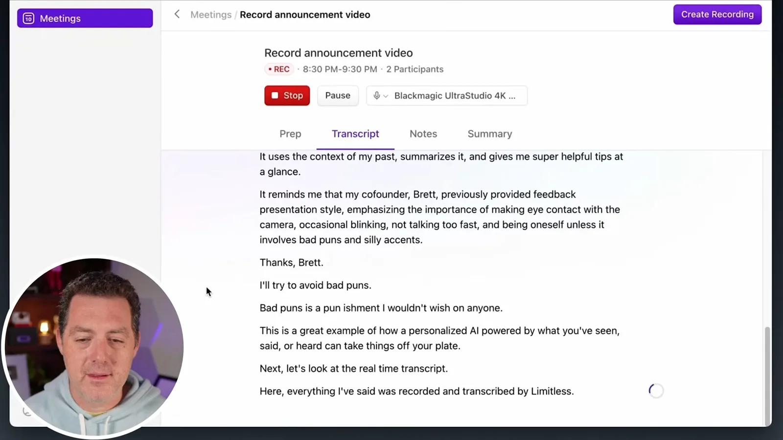Real-time meeting transcript