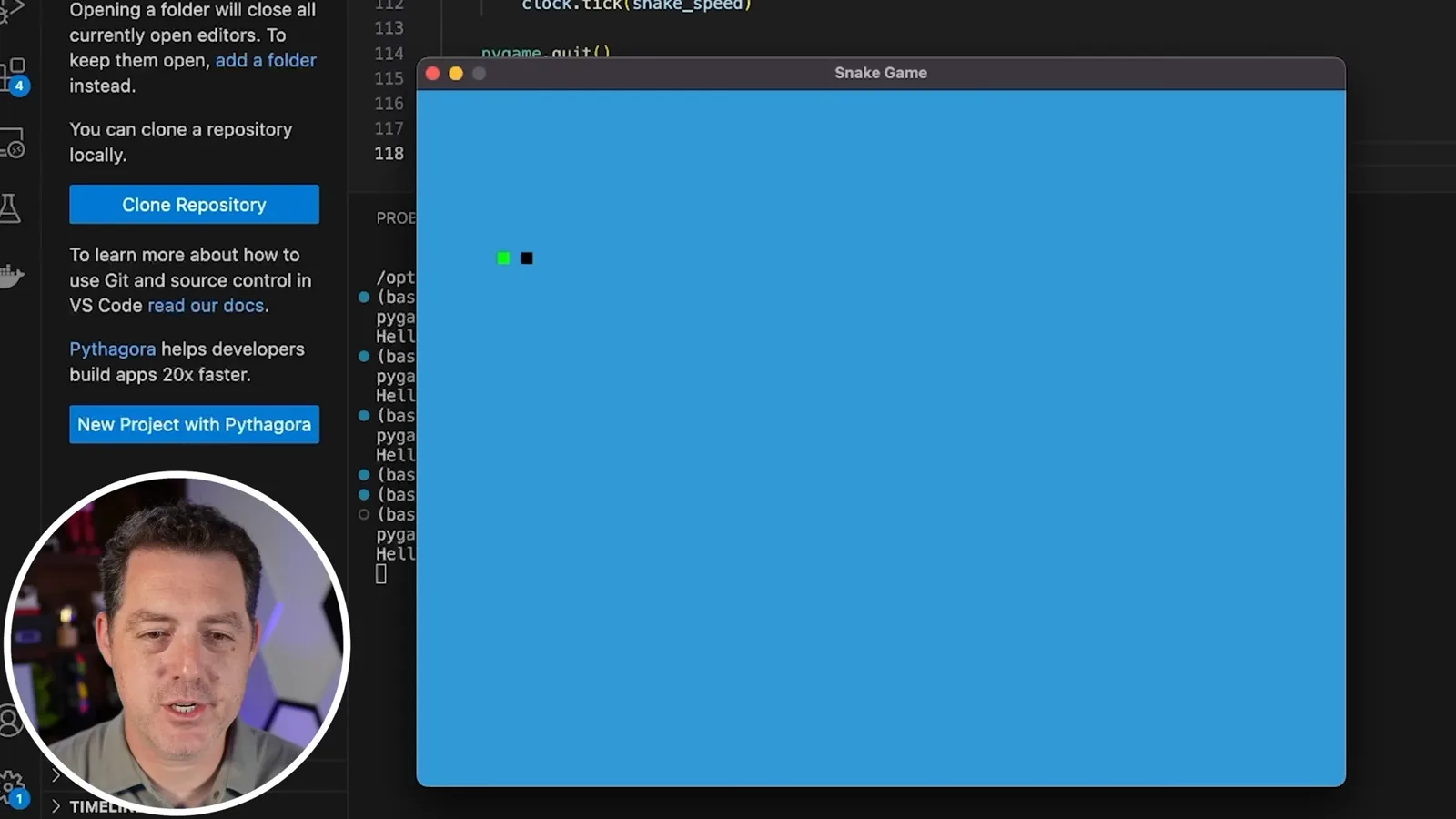 The first Snake game running