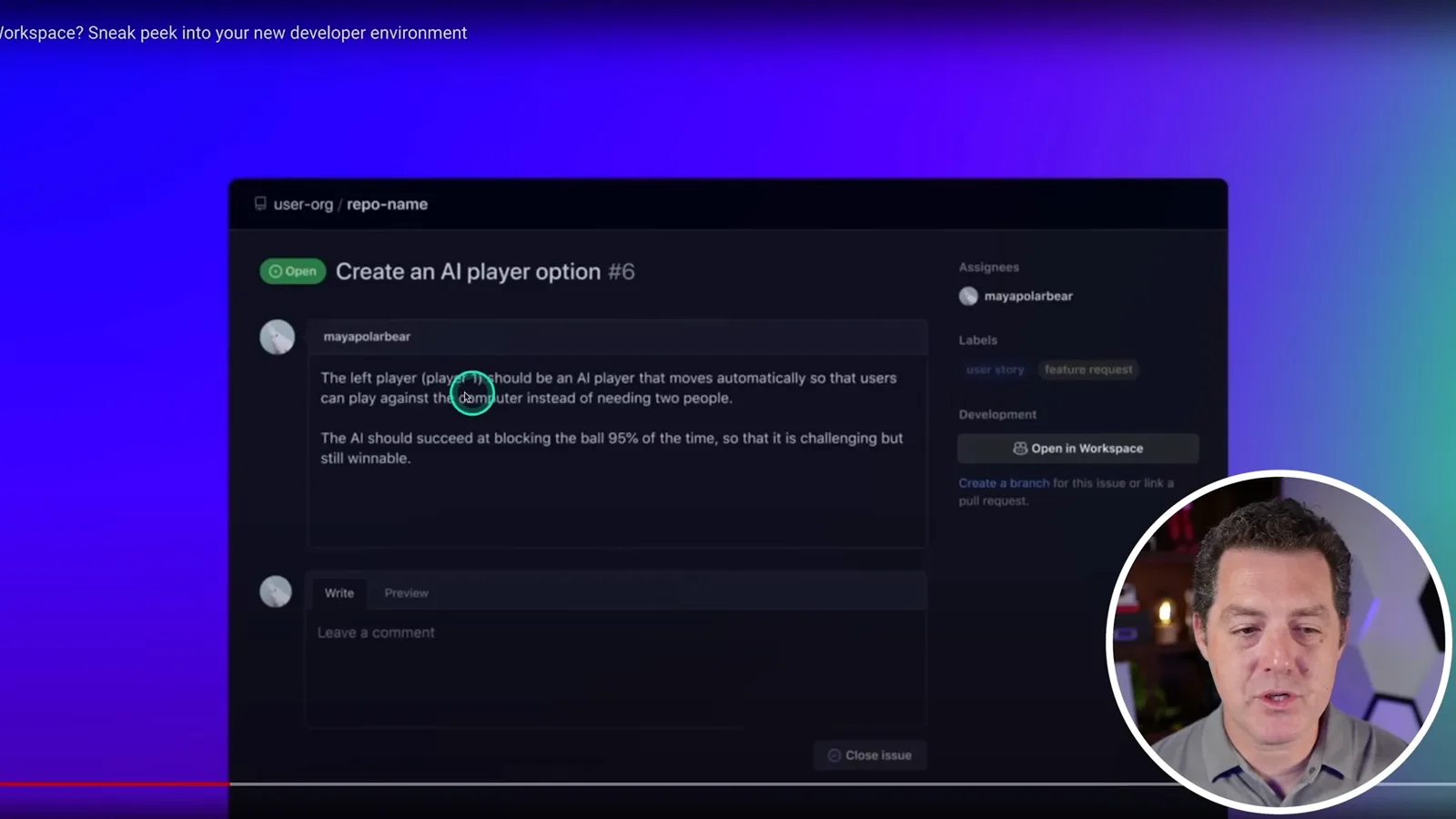 GitHub issue for an AI player