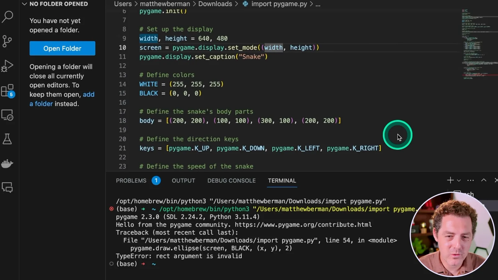 Snake code raises an error
