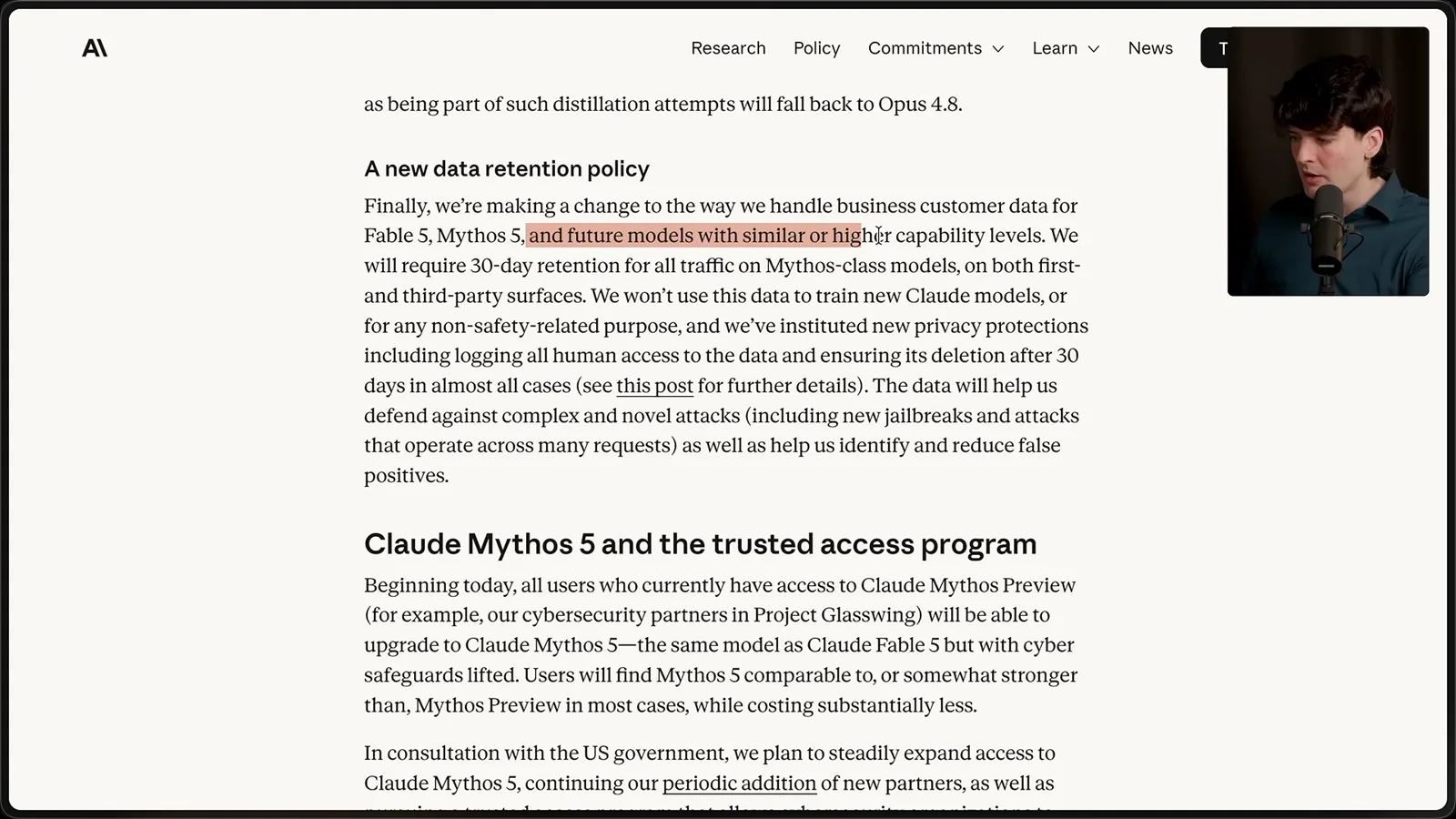 The announced retention policy