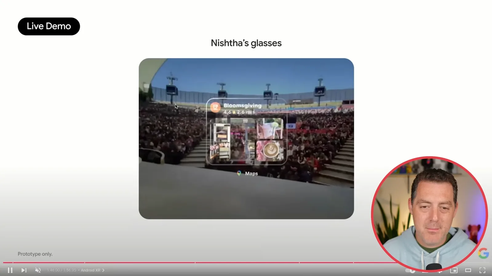 Android XR glasses prototype view