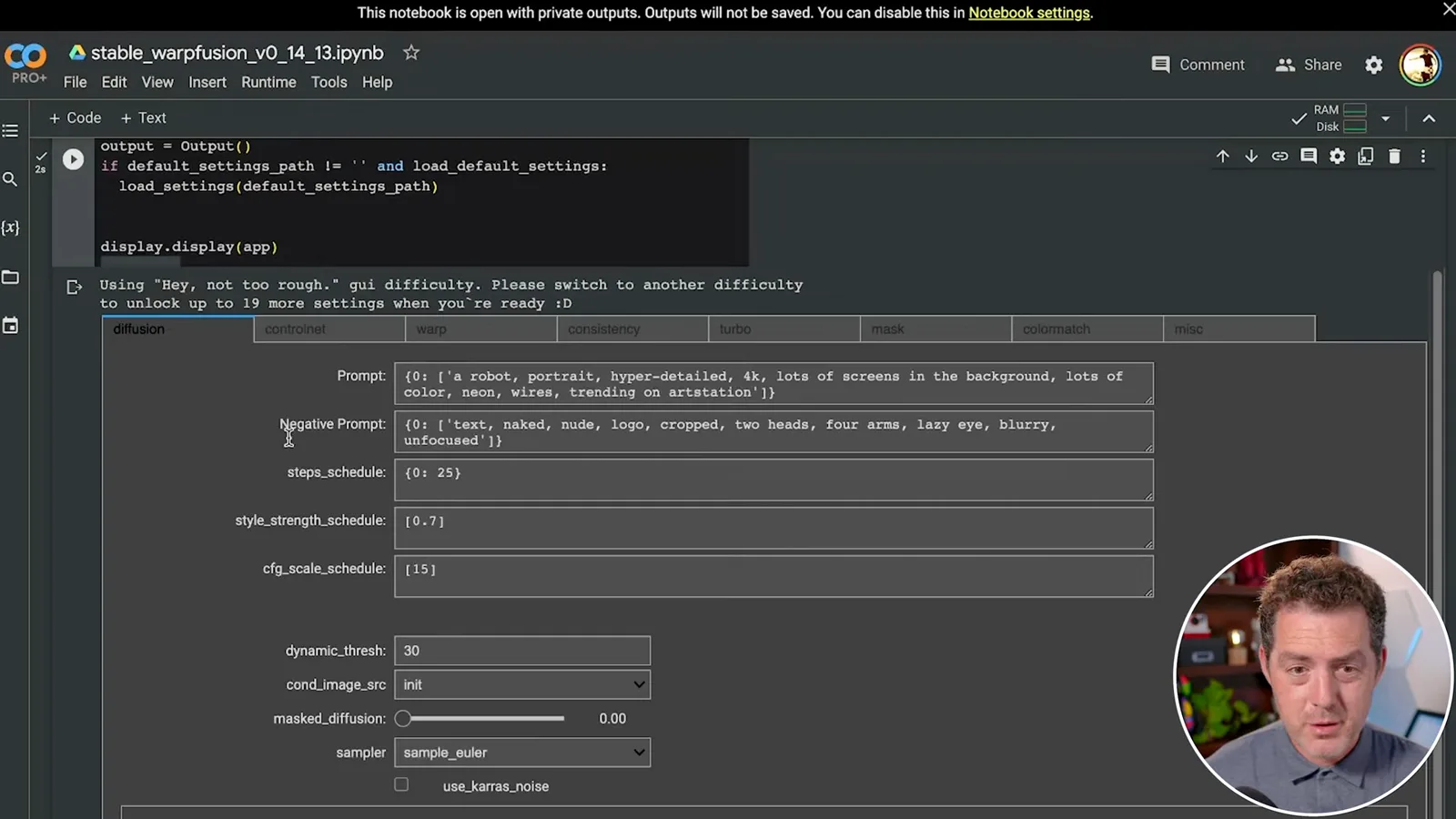 WarpFusion graphical controls