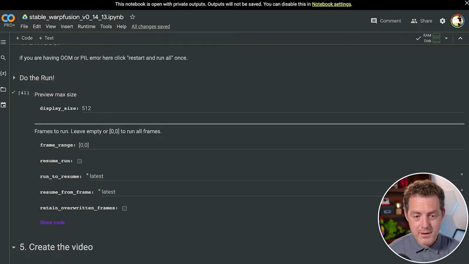 Preview and video creation controls