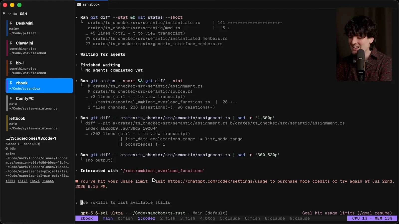An agent session inside a remote terminal