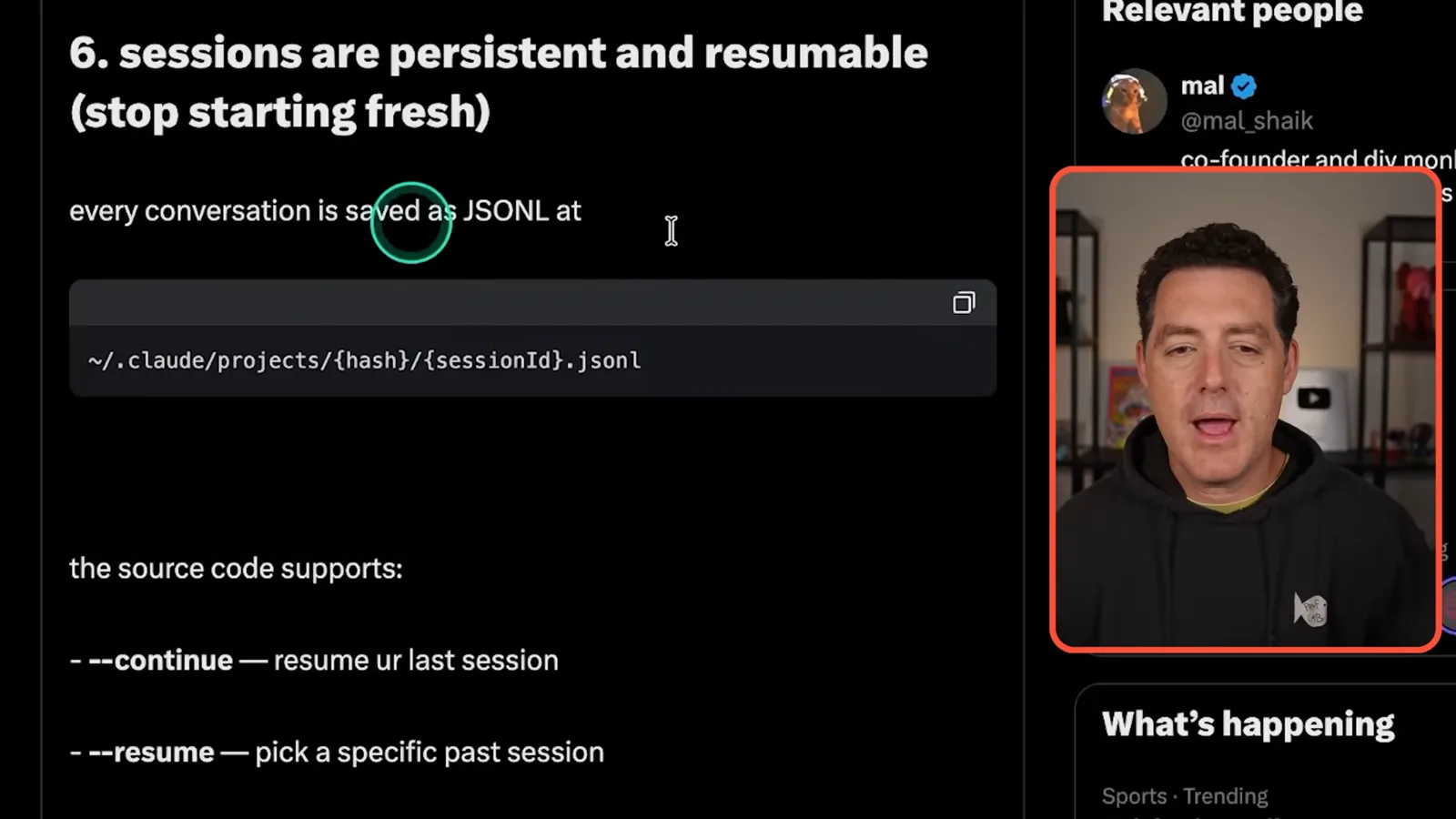 Continuing or resuming a session
