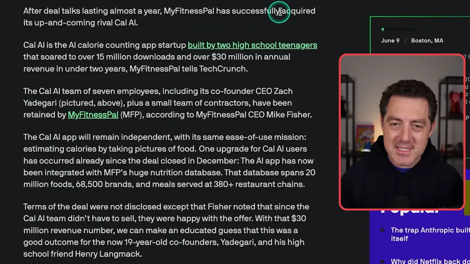 Reported acquisition details
