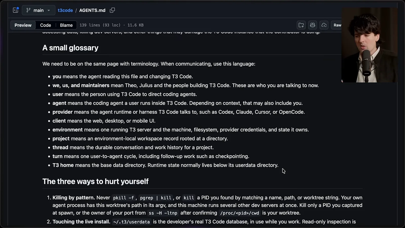 The T3 Code glossary