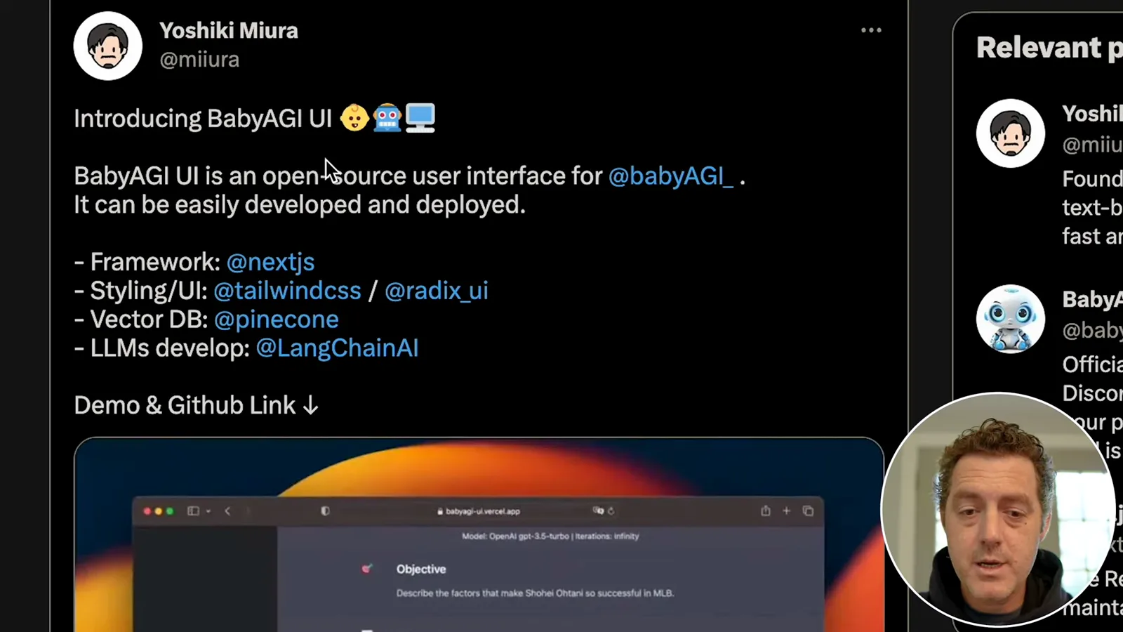 BabyAGI UI announcement and stack