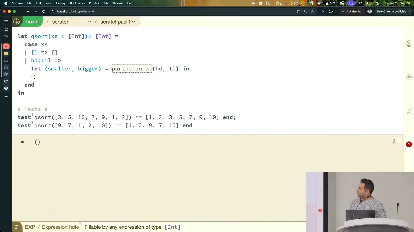 An incomplete quicksort in Hazel