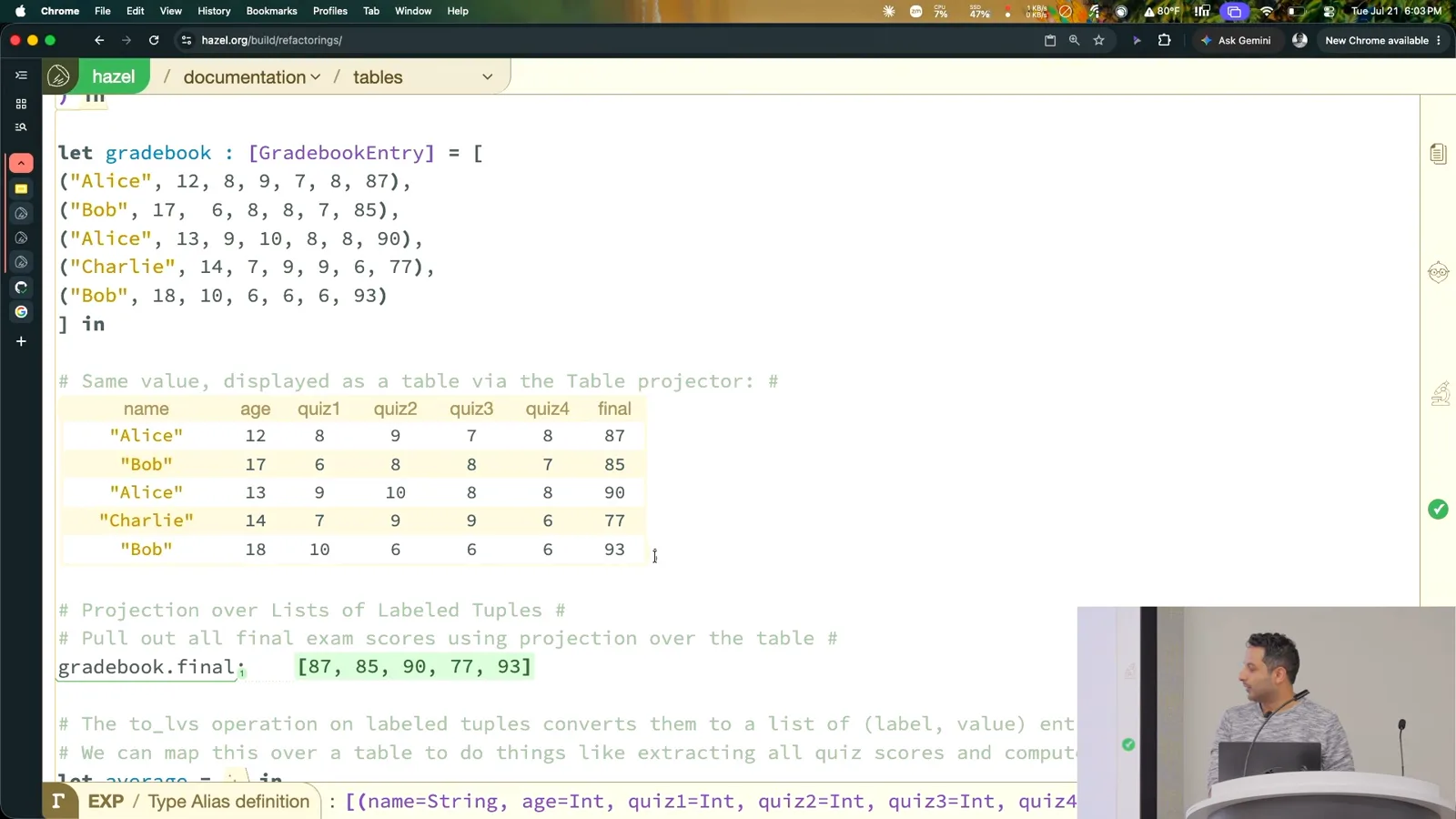 An interactive grade table