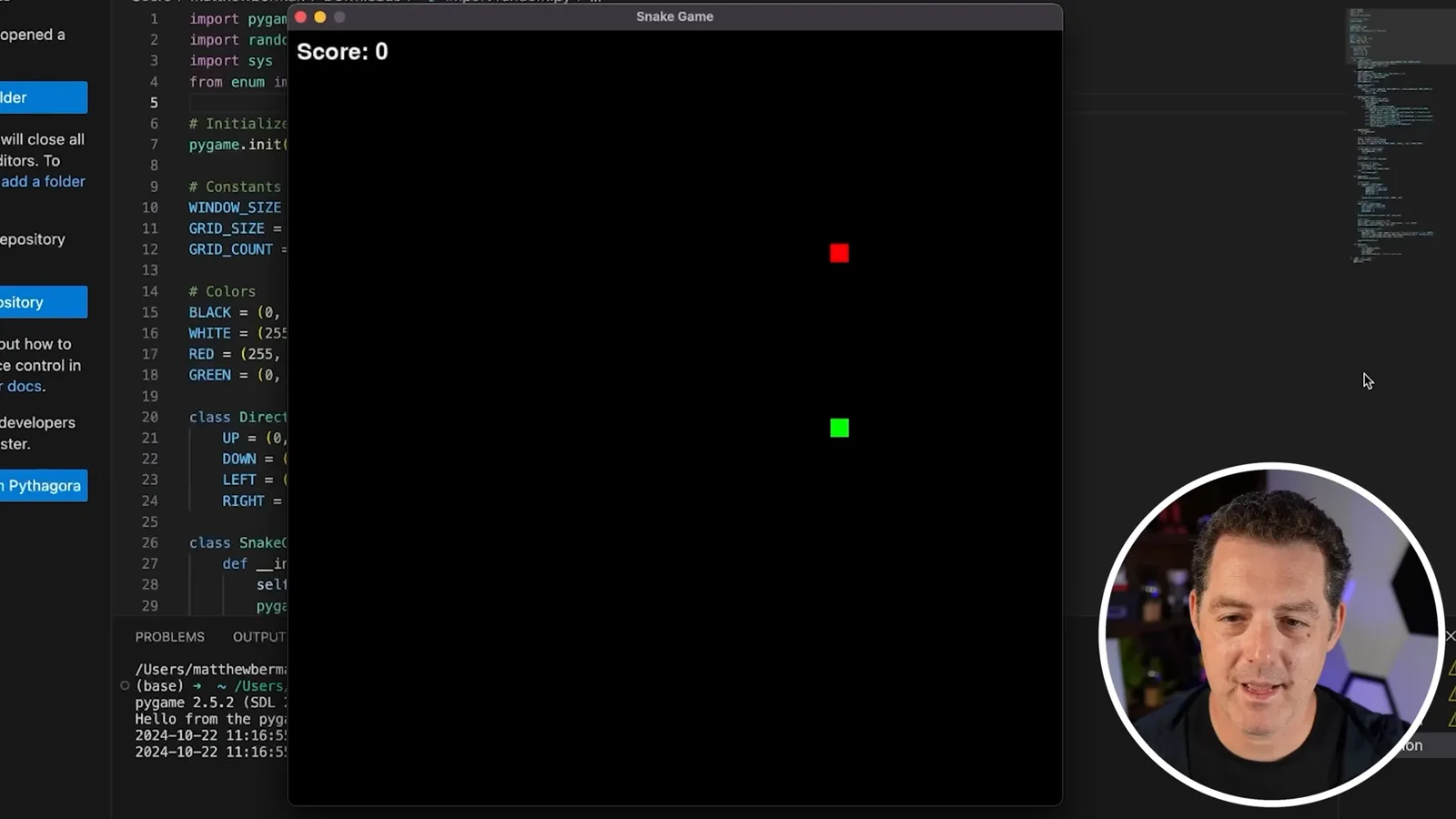 Snake running in Pygame