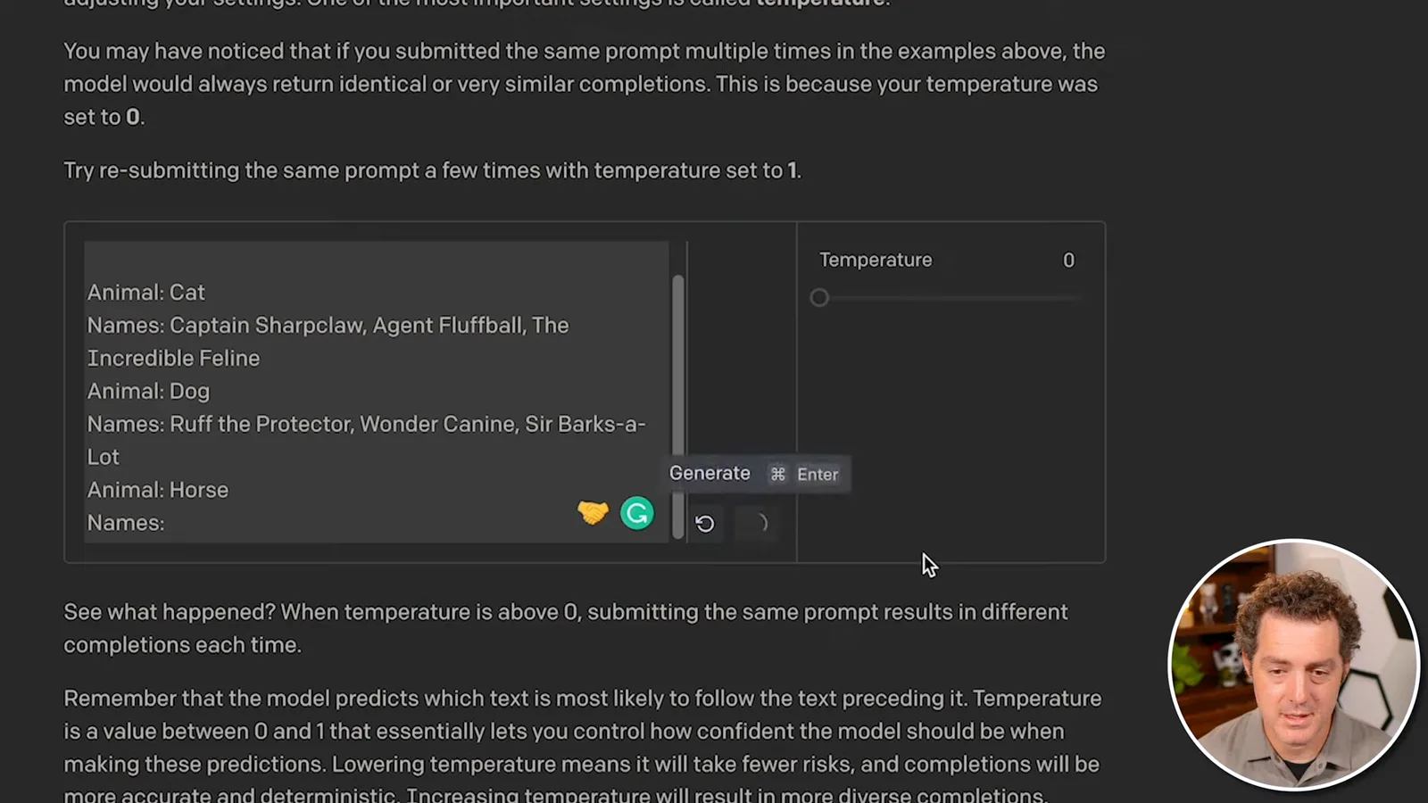Few-shot prompt and temperature