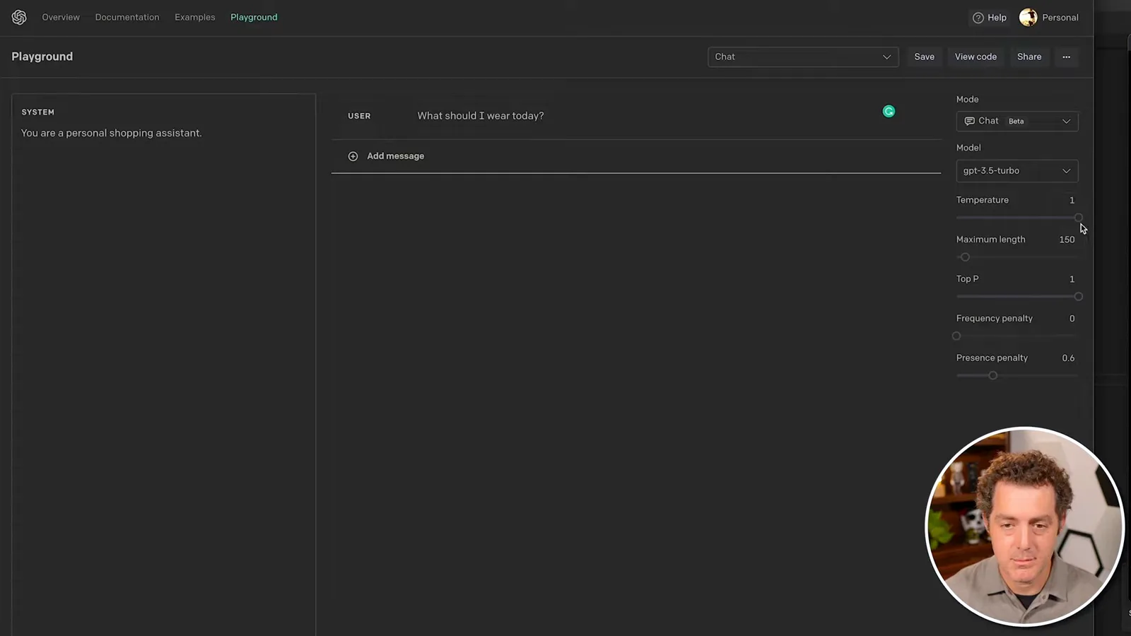 Chat Playground settings