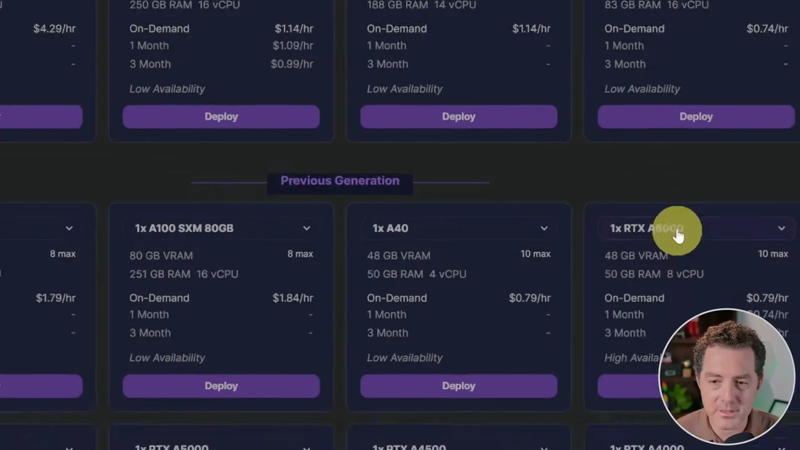 RunPod GPU choices in 2023