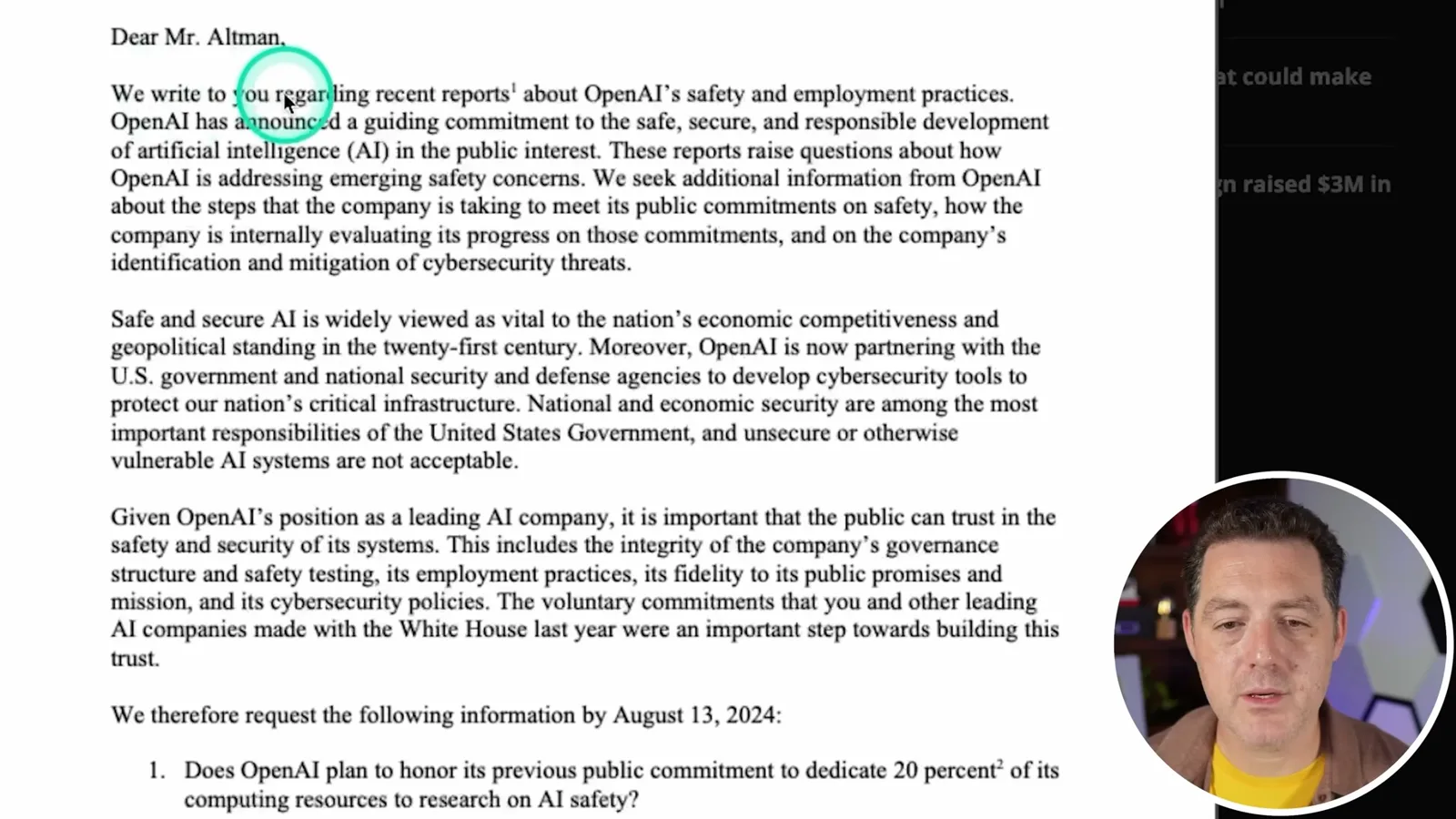 Senators’ letter to OpenAI