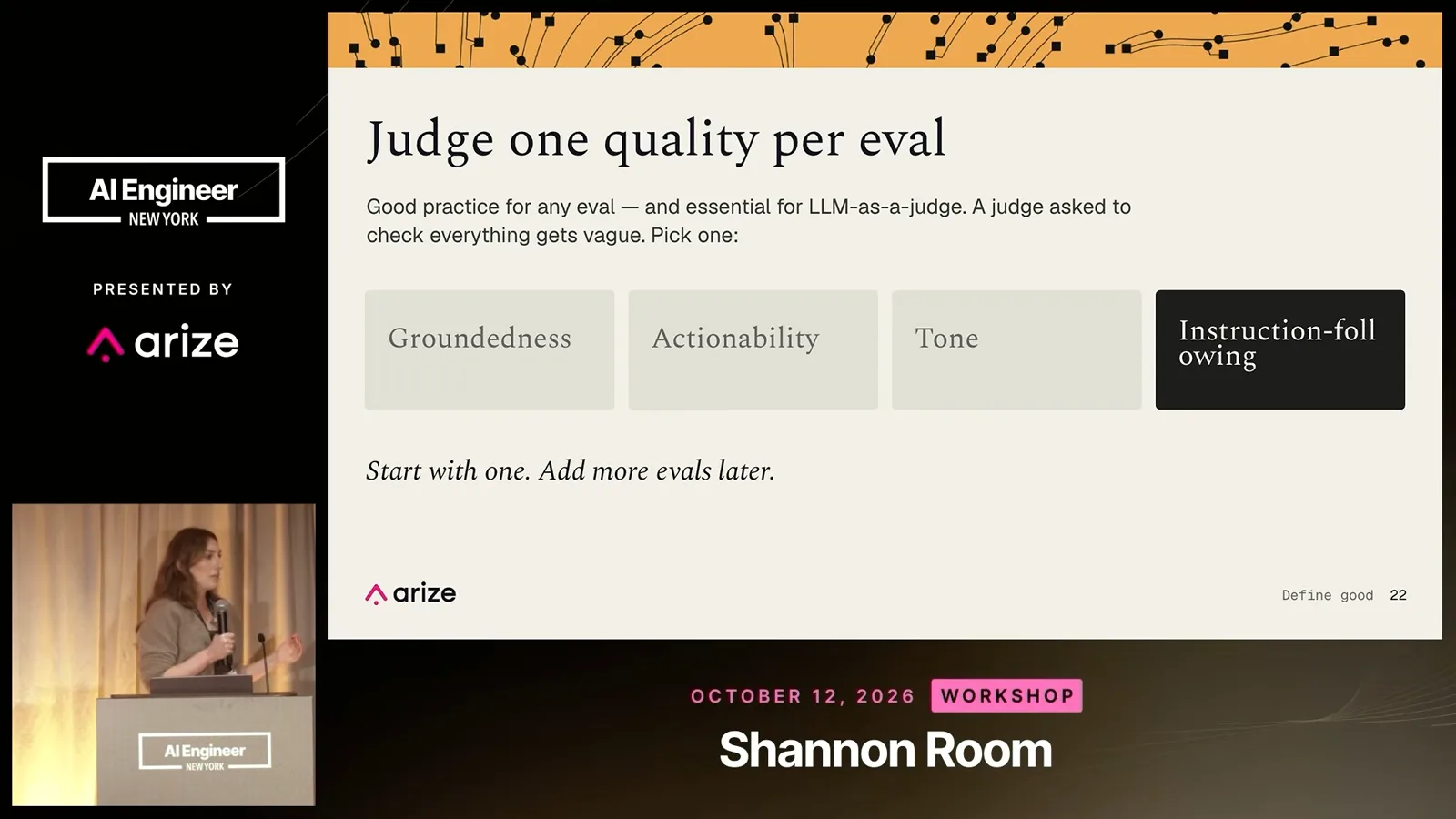 Judge one quality per eval