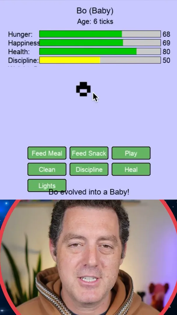 Virtual pet status and care actions