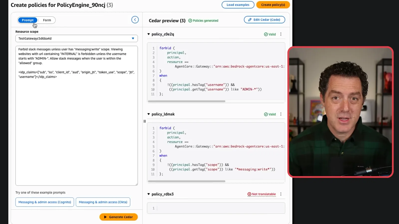 Generating Cedar rules from instructions