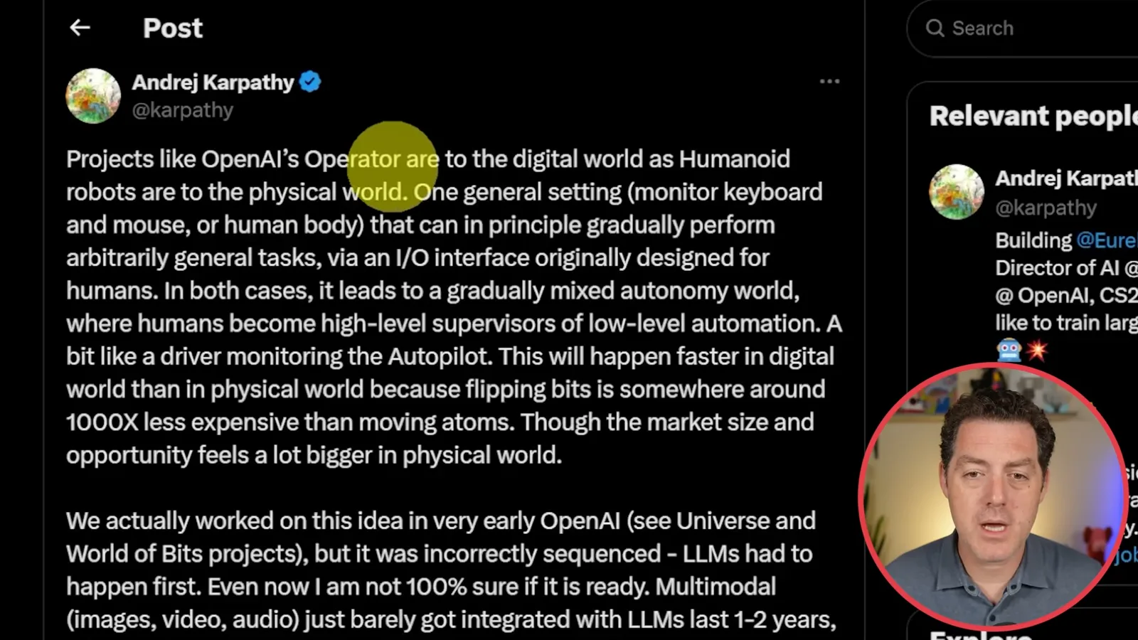 Karpathy’s digital and physical analogy
