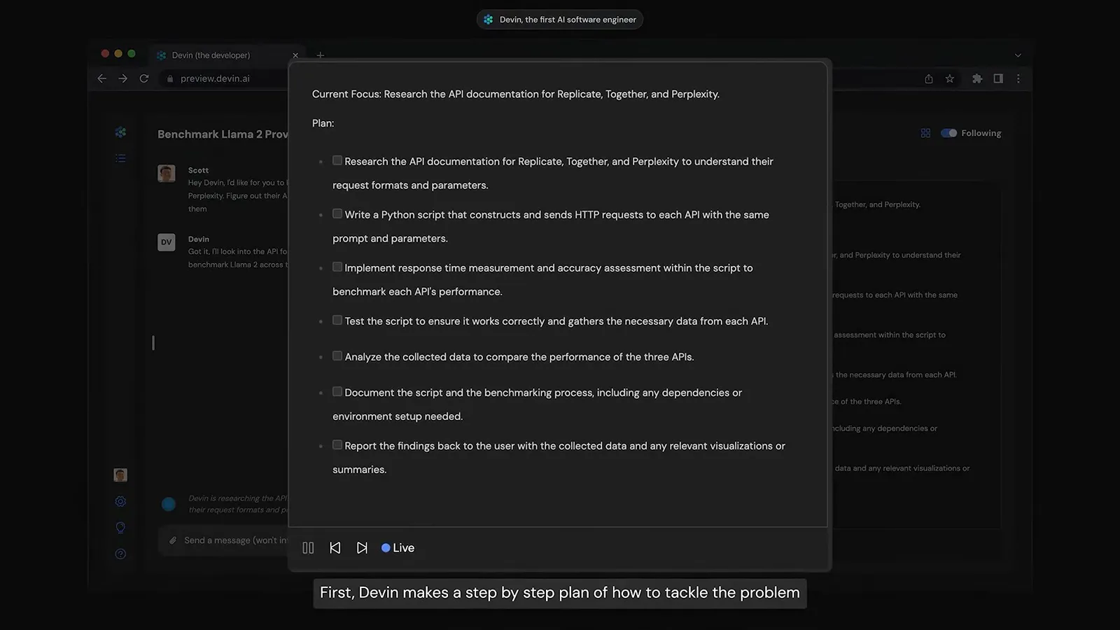 Devin’s plan in the launch demonstration